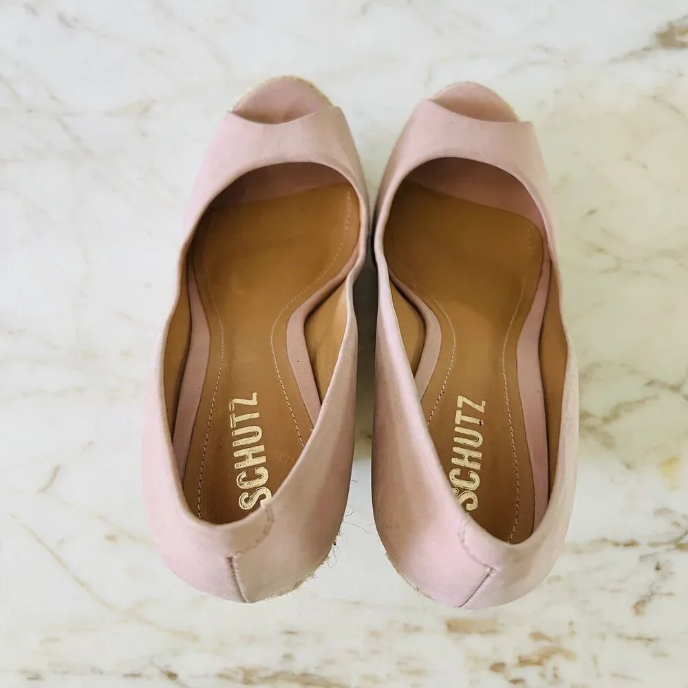SCHUTZ Gabrielle Pink Wedge Platform Open Toe Pump - US 7